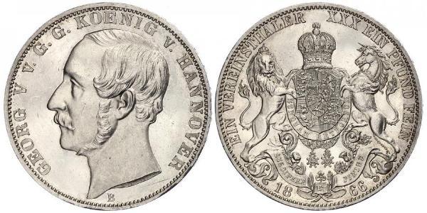1 Thaler 汉诺威王国 (1814 - 1866) 銀 格奥尔格五世 (汉诺威) (1819 - 1878)