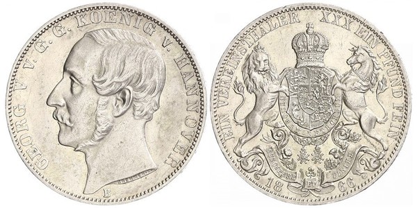 1 Thaler 汉诺威王国 (1814 - 1866) 銀 格奥尔格五世 (汉诺威) (1819 - 1878)