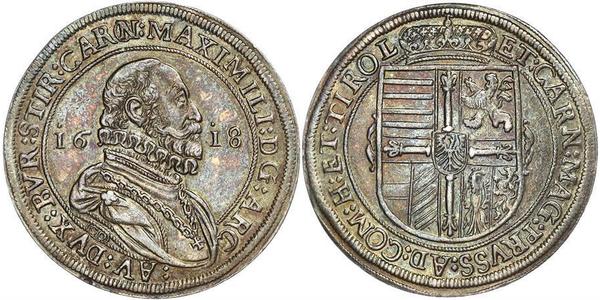 1 Thaler 神圣罗马帝国 (962 - 1806) 銀 馬克西米連三世 (上奧地利) (1558 – 1618)