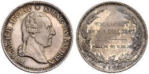 1 Thaler 萨克森王国 (1806 - 1918) 銀 弗里德里希·奥古斯特一世 (萨克森国王)