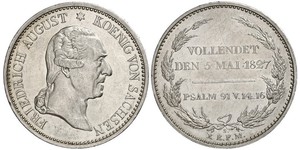 1 Thaler 萨克森王国 (1806 - 1918) 銀 弗里德里希·奥古斯特一世 (萨克森国王)