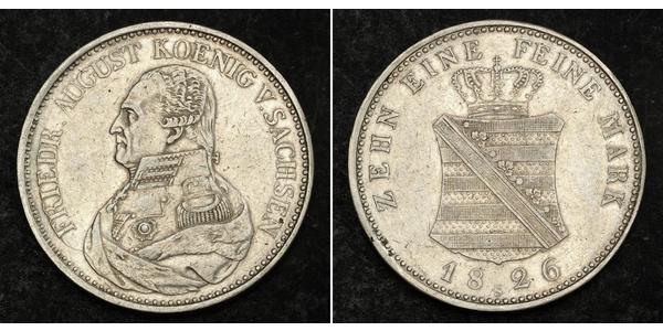 1 Thaler 萨克森王国 (1806 - 1918) 銀 弗里德里希·奥古斯特一世 (萨克森国王)