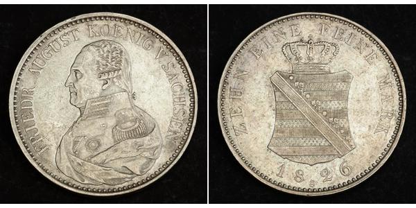 1 Thaler 萨克森王国 (1806 - 1918) 銀 弗里德里希·奥古斯特一世 (萨克森国王)