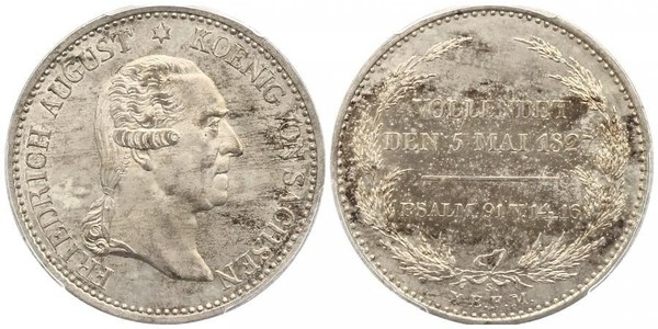 1 Thaler 萨克森王国 (1806 - 1918) 銀 弗里德里希·奥古斯特一世 (萨克森国王)