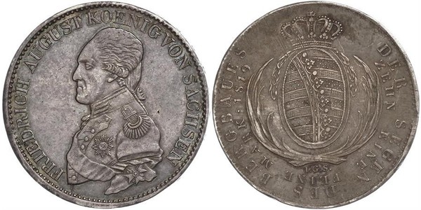 1 Thaler 萨克森王国 (1806 - 1918) 銀 弗里德里希·奥古斯特一世 (萨克森国王)