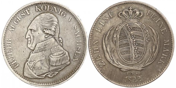 1 Thaler 萨克森王国 (1806 - 1918) 銀 弗里德里希·奥古斯特一世 (萨克森国王)