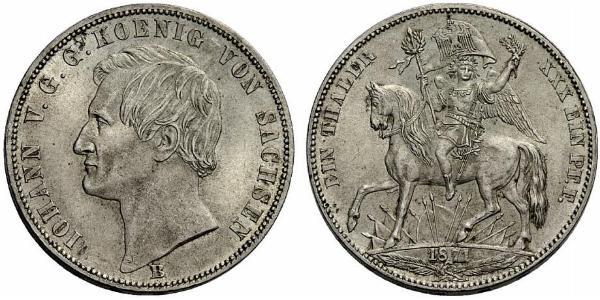 1 Thaler 萨克森王国 (1806 - 1918) 銀 约翰一世 (萨克森)