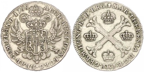 1 Thaler / 1 Krone Países Bajos Austríacos (1713-1795) Plata Maria Theresa of Austria (1717 - 1780)