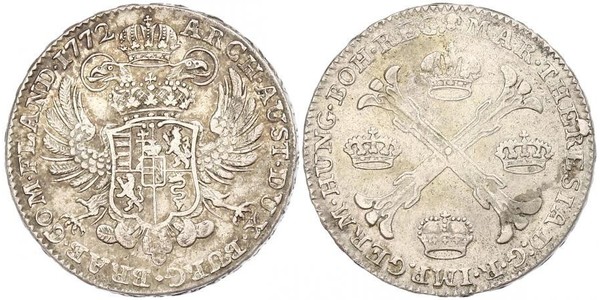 1 Thaler / 1 Krone Austrian Netherlands (1713-1795) 銀 玛丽亚·特蕾西亚 (1717 - 1780)