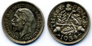 1 Threepence Regno Unito (1922-) Argento Giorgio V (1865-1936)