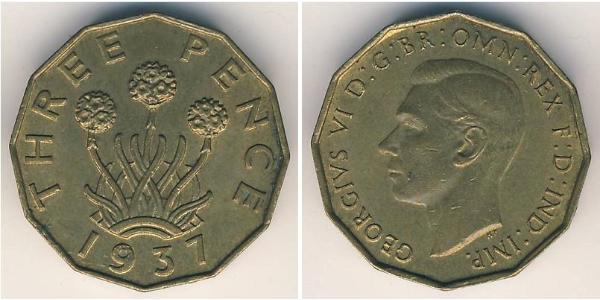 1 Threepence Regno Unito  Ottone Giorgio VI (1895-1952)