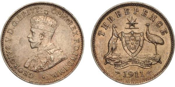 1 Threepence 澳大利亚 銀 乔治五世  (1865-1936)