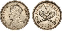 1 Threepence / 3 Penny Nuova Zelanda Argento Giorgio V (1865-1936)