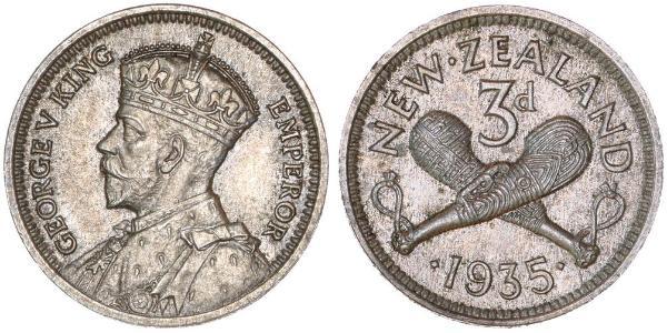 1 Threepence / 3 Penny Nuova Zelanda Argento Giorgio V (1865-1936)