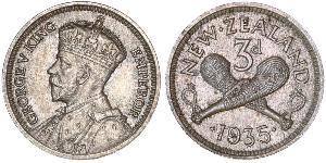 1 Threepence / 3 Penny Nueva Zelanda Plata Jorge V (1865-1936)