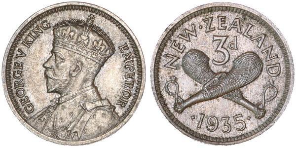 1 Threepence / 3 Penny Nueva Zelanda Plata Jorge V (1865-1936)