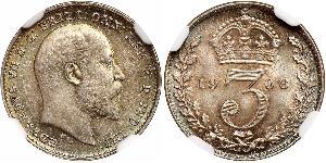 1 Threepence / 3 Penny 大不列颠及爱尔兰联合王国 (1801 - 1922) 銀 爱德华七世 (1841-1910)