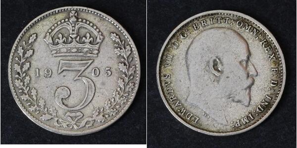 1 Threepence / 3 Penny 大不列颠及爱尔兰联合王国 (1801 - 1922) 銀 爱德华七世 (1841-1910)