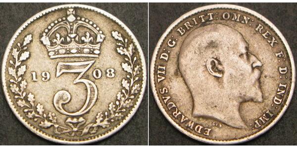 1 Threepence / 3 Penny 大不列颠及爱尔兰联合王国 (1801 - 1922) 銀 爱德华七世 (1841-1910)