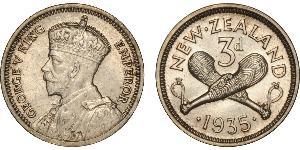 1 Threepence / 3 Пенни Новая Зеландия Серебро Георг V (1865-1936)