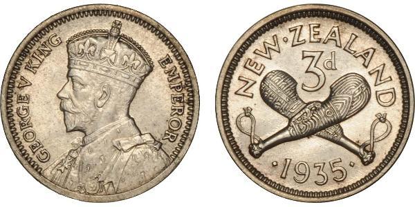 1 Threepence / 3 Пені Нова Зеландія Срібло Георг V (1865-1936)