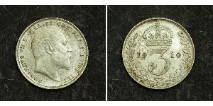 1 Threepence / 3 Пені Сполучене королівство Великобританії та Ірландії (1801-1922) Срібло Едвард VII (1841-1910)