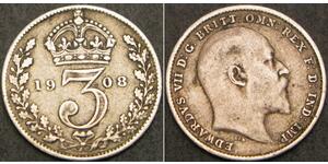 1 Threepence / 3 Пені Сполучене королівство Великобританії та Ірландії (1801-1922) Срібло Едвард VII (1841-1910)