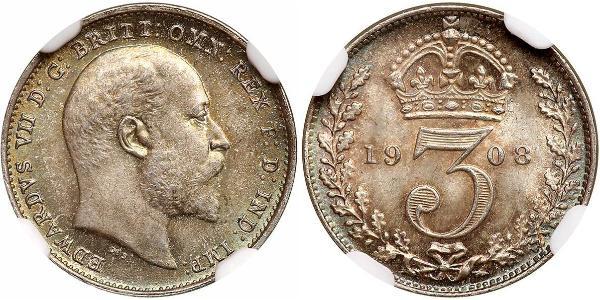 1 Threepence / 3 Пені Сполучене королівство Великобританії та Ірландії (1801-1922) Срібло Едвард VII (1841-1910)