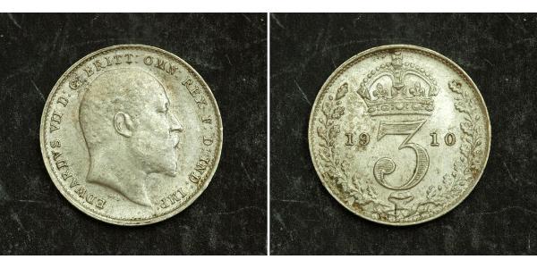 1 Threepence / 3 Пені Сполучене королівство Великобританії та Ірландії (1801-1922) Срібло Едвард VII (1841-1910)