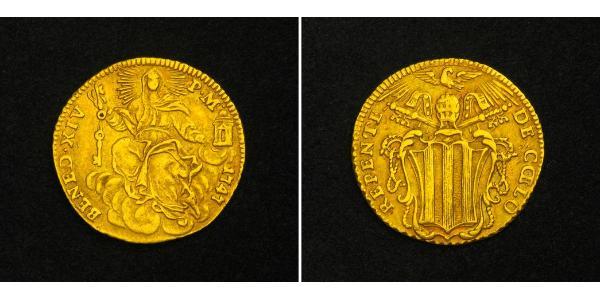 1 Zecchino Estados Pontificios (752-1870) Oro Benedicto XIV (1675- 1758)