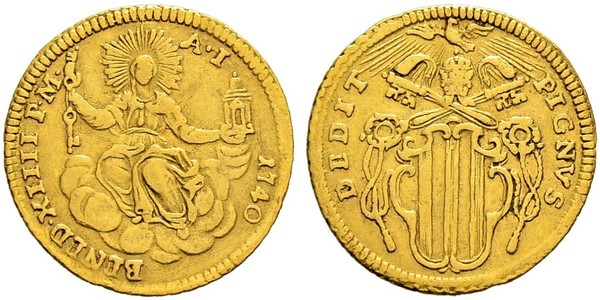 1 Zecchino Stato Pontificio (752-1870) Oro Papa Benedetto XIV (1675- 1758)