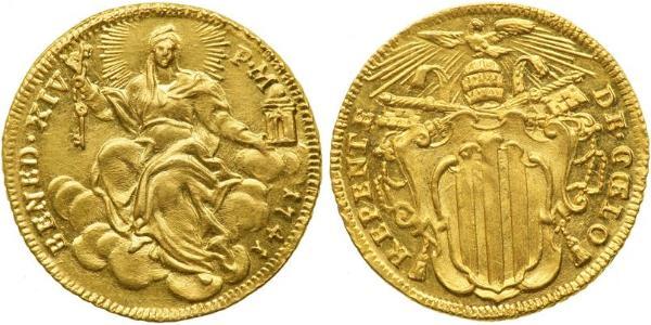 1 Zecchino Папская область (752-1870) Золото Бенедикт XIV (1675- 1758)