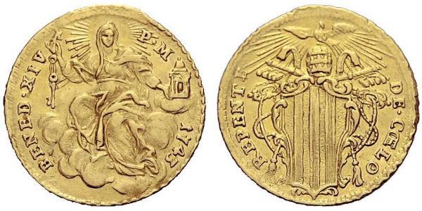1 Zecchino Папская область (752-1870) Золото Бенедикт XIV (1675- 1758)