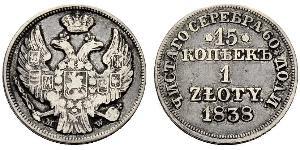 1 Zloty / 15 Copeca Impero russo (1720-1917) / Regno del Congresso (1815-1915) Argento Nicola I (1796-1855)