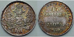 1 Zloty / 15 Copeca Impero russo (1720-1917) / Regno del Congresso (1815-1915) Argento Nicola I (1796-1855)