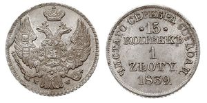 1 Zloty / 15 Kopeck Empire russe (1720-1917) / Royaume du Congrès (1815-1915) Argent Nicolas I (1796-1855)