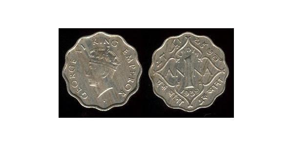 1 Анна Британська Індія (1858-1947) Нікель/Мідь Георг VI (1895-1952)