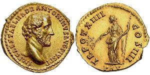 1 Ауреус Римская империя (27BC-395) Золото Антонин Пий  (86-161)