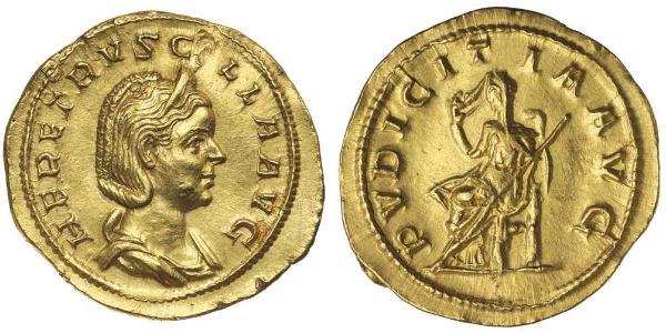 1 Ауреус Римская империя (27BC-395) Золото Herennia Etruscilla (249-251)