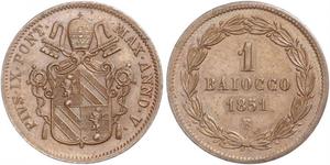 1 Байокко Папская область (752-1870) Медь 