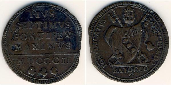 1 Байокко Папская область (752-1870) Медь Пий VII  (1742 -1823)