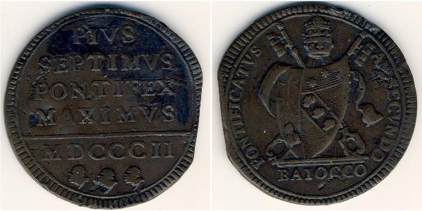 1 Байокко Папская область (752-1870) Медь Пий VII  (1742 -1823)