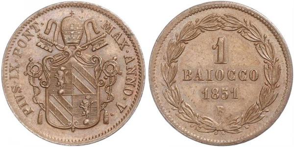 1 Байокко Папська держава (752-1870) Мідь 