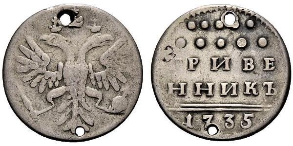 1 Гривенник / 10 Копійка Російська імперія (1720-1917) Срібло Анна Іванівна (1693-1740)