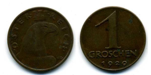 1 Грош Перша Австрійська Республіка (1918-1934) Бронза 