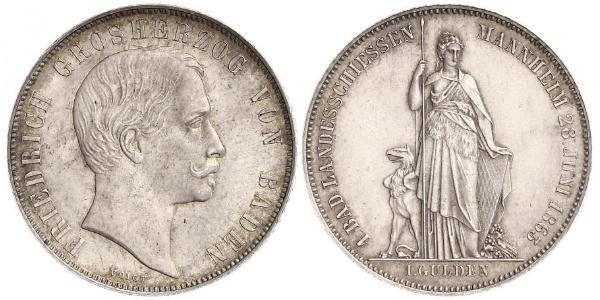 1 Гульден Великое герцогство Баден (1806-1918) Серебро Фридрих I (великий герцог Баденский) (1826 - 1907)