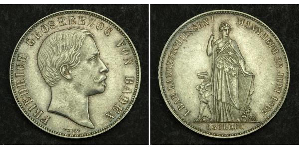 1 Гульден Великое герцогство Баден (1806-1918) Серебро Фридрих I (великий герцог Баденский) (1826 - 1907)