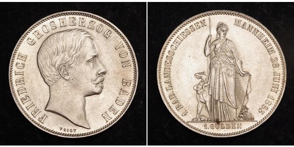 1 Гульден Великое герцогство Баден (1806-1918) Серебро Фридрих I (великий герцог Баденский) (1826 - 1907)