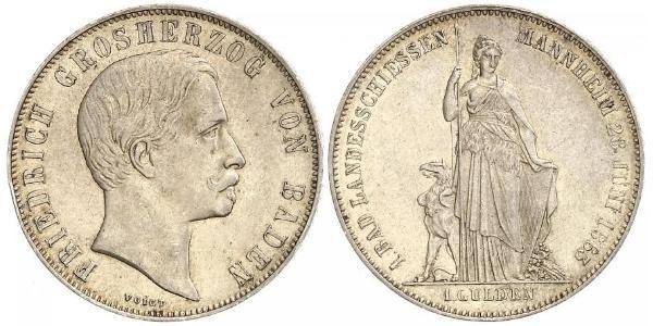 1 Гульден Великое герцогство Баден (1806-1918) Серебро Фридрих I (великий герцог Баденский) (1826 - 1907)