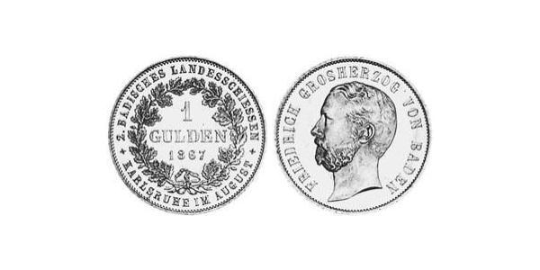 1 Гульден Великое герцогство Баден (1806-1918) Серебро Фридрих I (великий герцог Баденский) (1826 - 1907)